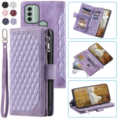 Luxury Rhombic Leather Wallet Case Zipper Flip Card Phone Case For Nokia C31 - Image 1 of 4