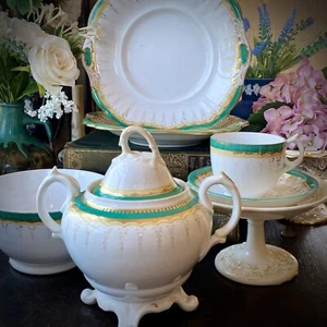 Antique Minton & Hollins Porcelain Tea Set Pt Teacup Sucrier Plates 1845 -1868 - Picture 1 of 18