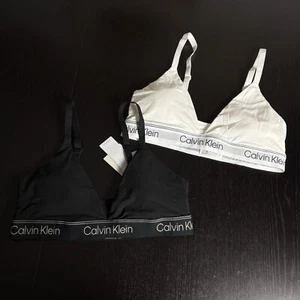 Calvin Klein Womens L White/Black Lightly Lined Wire-Free Triangle Bralette Lot - Picture 1 of 7