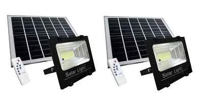 BES Set 2 Fari Solari LED 100W SMD Pannello Telecomando IP65 Esterno Luce Fredda