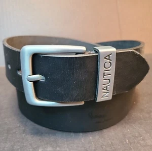 Cinturón de cuero genuino Nautica para hombre 38 hebilla tono plata - Imagen 1 de 9