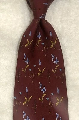 CORBATA COACH 100% SEDA HECHA EN ITALIA, CAMPO BORGOÑA CON GOTAS DE NIEVE AZUL PÁLIDO Foto 1 de 3