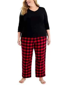 Charter Club Women's Plus Size 2-Piece Pajama Set, Black Red Buffalo Check, 1X - Picture 1 of 1
