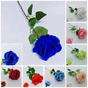 22 Zoll künstliche einzelne Rosenknospe mit Stiel Seidenblumenstrauß Heim Hochzeit - Bild 1 von 13