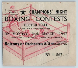 1947 Belfast Boxing Ticket, Champion's Night Contests Ulster Hall, Irish Boxing - Picture 1 of 5