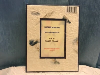 Mulberry Paper With Flower And Leaf 4”x6” Photo Frame blue - Image 1 of 3
