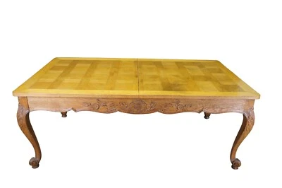 Antiga mesa de jantar francesa country Louis XV carvalho extensível esculpida em acanto - Imagem 1 de 4