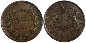 India-Británico Guillermo IV (1765-1837) Cobre 1835 1/4 Anna aUNC KM# 446.2 (298) - Imagen 1 de 3