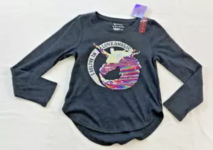 girl's My Favorite Tee t-short size 7/8 gray long sleeve pullover unicorn - Picture 1 of 5