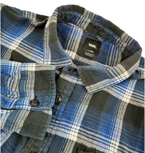 VANS Off The Wall Mens Long Sleeve Button Flannel Shirt Blue/Black - Classic XL - Picture 1 of 7