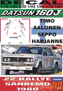 DECAL DATSUN 160 J T.SALONEN R.SANREMO 1980 DnF (08) - Picture 1 of 1