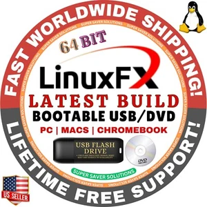 LINUXFX LINUX OS OPERATING SYSTEM, KDE, LIVE/FULL BOOT, USB/DVD, 64BIT, MAC/PC - Picture 1 of 11