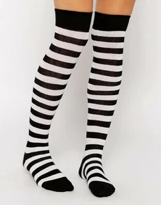 Halloween Calcetines a rayas sobre la rodilla Disfraz Accesorio Miércoles Addams - Imagen 1 de 1