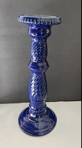 Cobalt Blue Glazed Ceramic Pedestal Pillar Candle Holder Stand 16” - Picture 1 of 5
