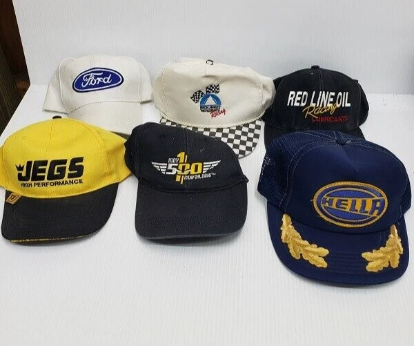 LOT OF 6 NASCAR Trucker Caps Hats HELA Red Line Oil Ford JEGS Indy 500 Racing - Image 1 of 4