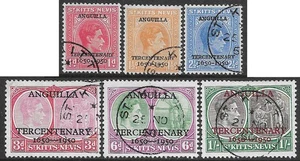 St Kitts-Nevis 1950 set sg 86-91 used Tercentenary British Settlement Anguilla - Picture 1 of 2