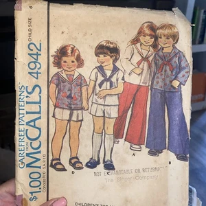 Vintage McCalls 1976 Sailor Sewing Pattern 4942 Size 6 Cut Complete - Picture 1 of 4