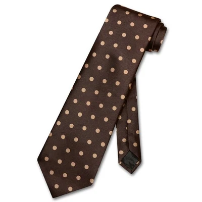 Vesuvio Napoli NeckTie Chocolate Brown with Lt. Brown Polka Dots Design Mens Tie - Image 1 of 2