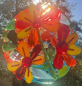 Schmelzglas Handarbeit rund bunt Blume Sonnenfänger signiert vom Künstler - Bild 1 von 22