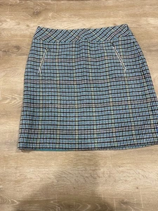 Talbots NEW Skirt 6 Teal Gray Plaid Wool Blend NWT Lined Vintage 2014 y2k - Picture 1 of 11