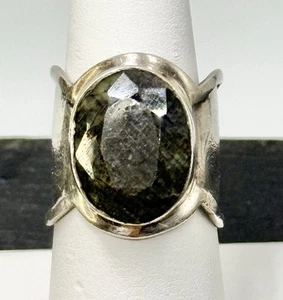 Ring Sterling Silver Natural Labradorite Stone? Size 7.25” Tested Marked Wide - Picture 1 of 12