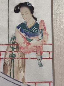 Pintura de papel de seda arte chino vintage niña geisha - Imagen 1 de 8