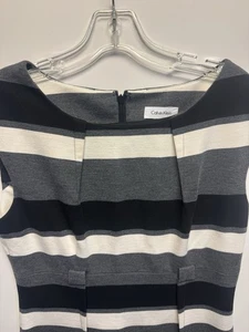 Calvin Klein Short Sleeve Gray Striped Dress Size 10 - Picture 1 of 9