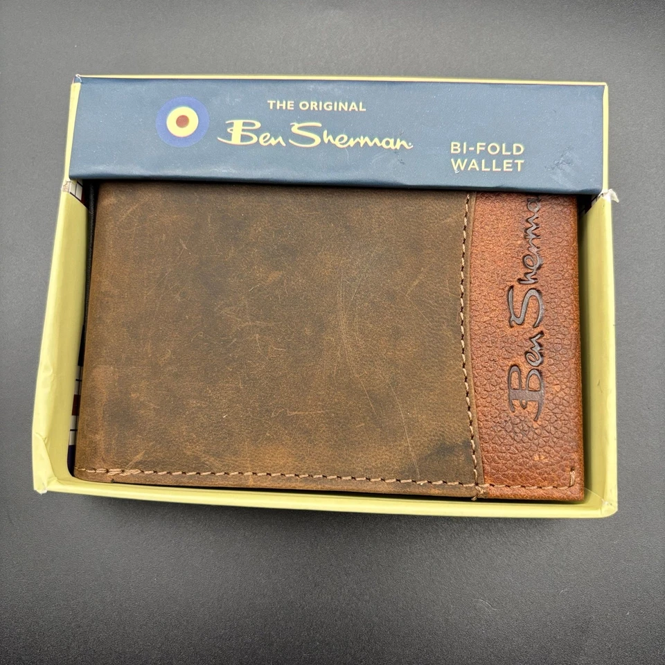 Ben Sherman Embossed Mens Brown Genuine Leather Bifold Wallet NIB - Image 1 of 4