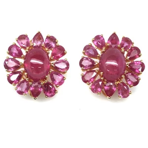 Thai Handmade 18K Gold Plated 10 x 13 mm. Pink Ruby Statement Earrings - Picture 1 of 4