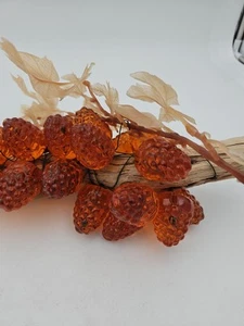 Racimo de bayas naranja ámbar Lucite moderno vintage de mediados de siglo años 60 madera uvas - Imagen 1 de 9