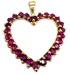 14k Yellow Gold Large Natural Ruby Rubies Open Heart Pendant 3.00Ctw - Picture 1 of 11