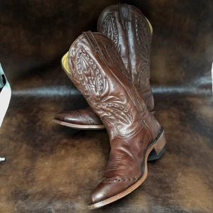 Boulet Mens Sz 10 D Brown Weaved Leather Cowboy Western Wingtip Boots Rancher - Picture 1 of 11