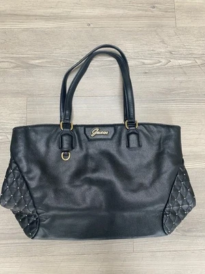 GUESS BLACK SHOULDER BAG MEDIUM GOLD STUDS STUDDED VINTAGE FAUX LEATHER - Image 1 of 4