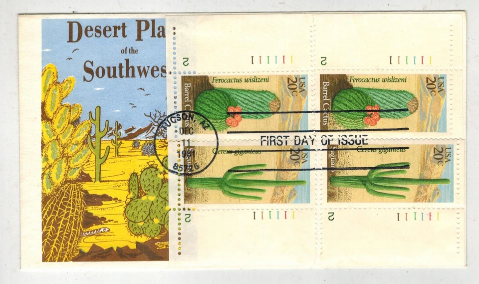 CACTUS DESERT PLANTS OF SOUTHWEST 1942/1945 GAMM 4 CORNER PLATE # BLOCK !! - Image 1 of 1