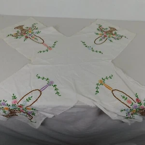Cubierta de mantel bordada a mano cestas flores forma única plus o x vintage - Imagen 1 de 7