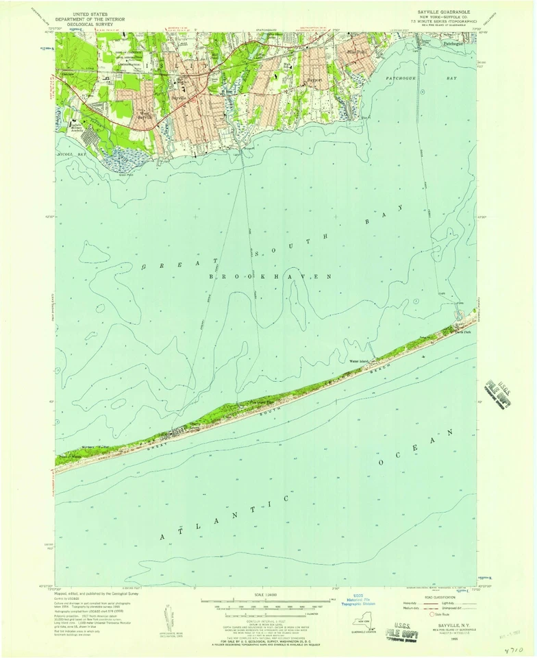 Sayville, NY - 1955 impresión de mapa histórico vintage, arte cartográfico de Long Island Foto 1 de 1