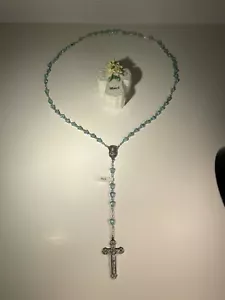 Rosario Marzo Vintage Made in Italy Sfaccettato Blu/Argento Perline Catena Crocifisso 22" +scatola - Foto 1 di 24