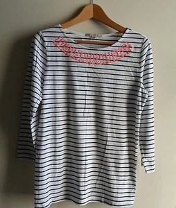 Gap Women's Embellished Striped Boat-neck White Top 3/4 Sleeve Cotton Size M NWT - Picture 1 of 12