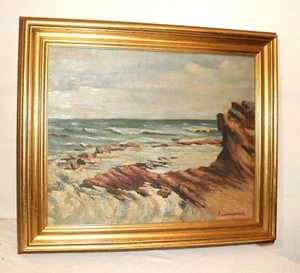 antiguo siglo 1800 original paisaje marino costa náutica pintura al óleo arte lienzo - Imagen 1 de 12