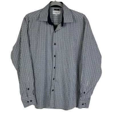 Bruno Corza Plaid Slim Button Down Shirt Men's Medium Black White Long Sleeve - Image 1 of 4