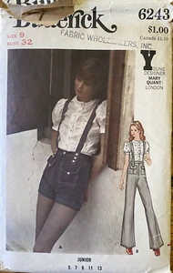 Blusa De Colección Años 60 Butterick 6243 Jr Mono/Suspensor Pantalón Corto Patrón 9 b32 - Imagen 1 de 2