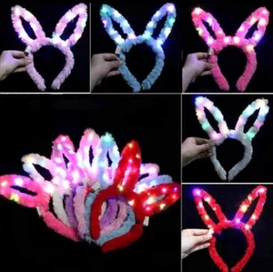 8 Pack LED Bunny Ear Headbands – Light Up Plush Rabbit Ears for Kids Adult - Picture 1 of 9