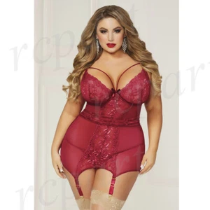 Nuevo Mujeres Sexy Lencería Encaje 2 Piezas Bustier Set Vino Talla 1X/2X 3X/4X 10804X - Imagen 1 de 4