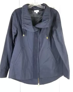 CROWN & IVY Mujer Talla XS Azul Marino Cuello Cordón Algodón Chaqueta a Presión - Imagen 1 de 3