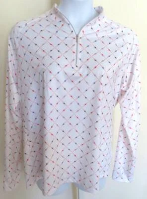 LADY HAGEN 1/4 拉链白色 Geo 花卉印花 L/S 衬衫 尺寸 XXL 冷却高尔夫灯 — 第 1/4 张图片