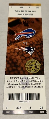 Boleto de los Bills New England Patriots 12/11/2005 Tom Brady Rushing TD #116 117 Foto 1 de 2