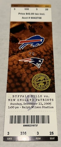 12/11/05 Bills New England Patriots Ticket Stub Tom Brady Rushing TD + #116 #117 Cover