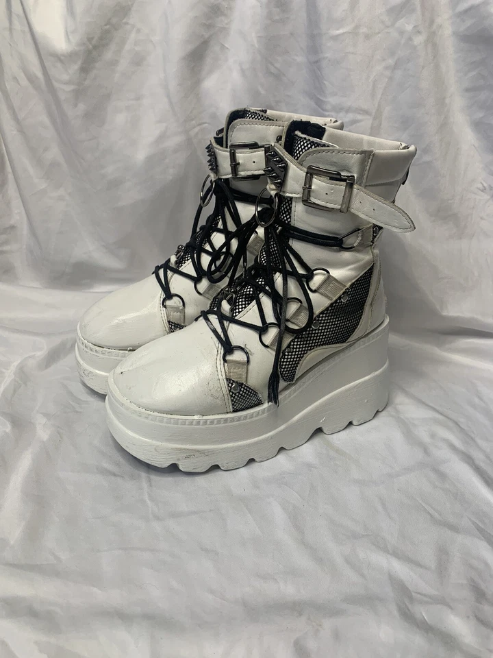 White Ankle Length Gothic platforms With Black Laces And Black Accessories - Image 1 of 4