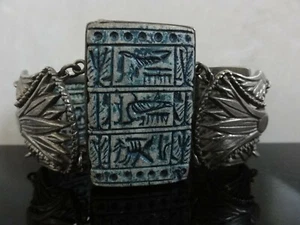FAB ART DECO EGYPTIAN REVIVAL SCENE CLEOPATRA SILVER SIGNED WIDE PANEL BRACELET - Picture 1 of 5