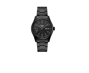 SEIKO SPORTS 5 MENS FIELD SERIES ALL BLACK AUTOMATIC WATCH W DATE SRPJ09K1 - Picture 1 of 2